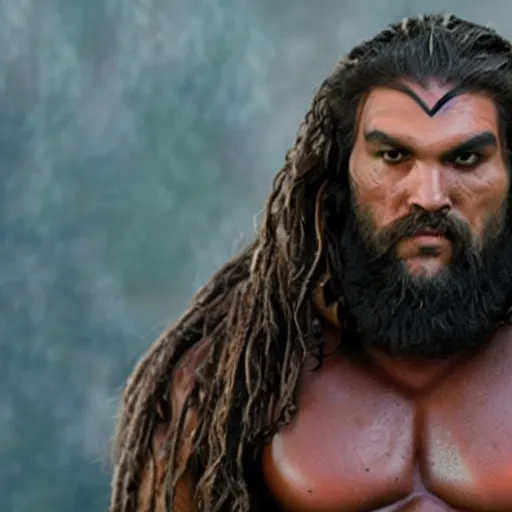 Image similar to Jason Mamoa as Willow the dwarf from the movie Willow