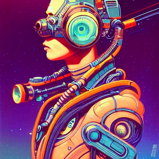 Image similar to high quality high detail portrait of a cybernetic diesel punk in an alien world, tristan eaton, victo ngai, artgerm, rhads, ross draws, hyperrealism, intricate detailed, alphonse mucha, 8 k, sci - fi, pastel colors, artstation,