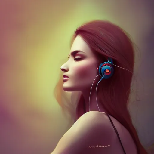Prompt: a beautiful woman listening to music by Anna Nikonova, digital art, trending on artstation