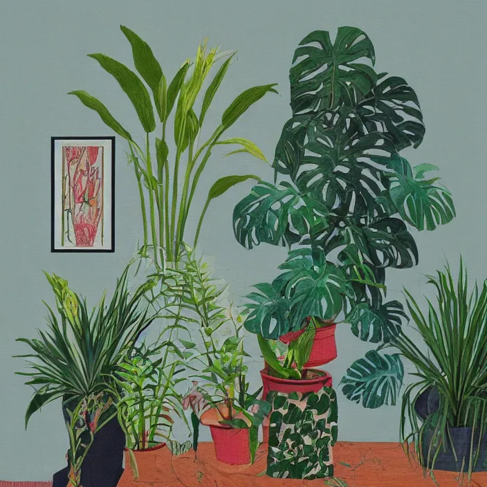 Prompt: exotic house plants. embroidery, painting by ardon mordecai