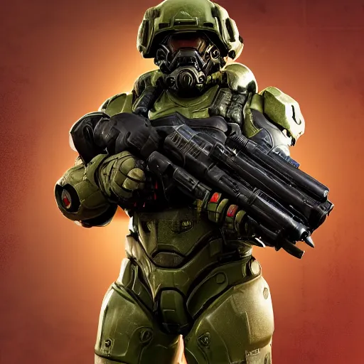 Image similar to doom slayer as american soldier, photography