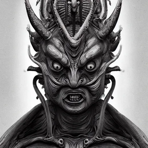 Image similar to naraka buddhist demon korean female, angry female alien, epic samurai warrrior, tubular creature, blood vessels, no face, dystopian surrealism, alex ries zdzisław beksinski, symmetrical long head, smooth marble surfaces, smooth marble surfaces, detailed ink illustration, detailed ink illustration, raiden metal gear, cinematic smooth stone, deep aesthetic