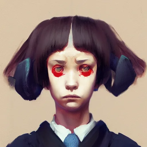 Prompt: Portrait of a character of Sukeban Deka School Girl, anger in her eyes, artwork by Sergey Kolesov, arstation,