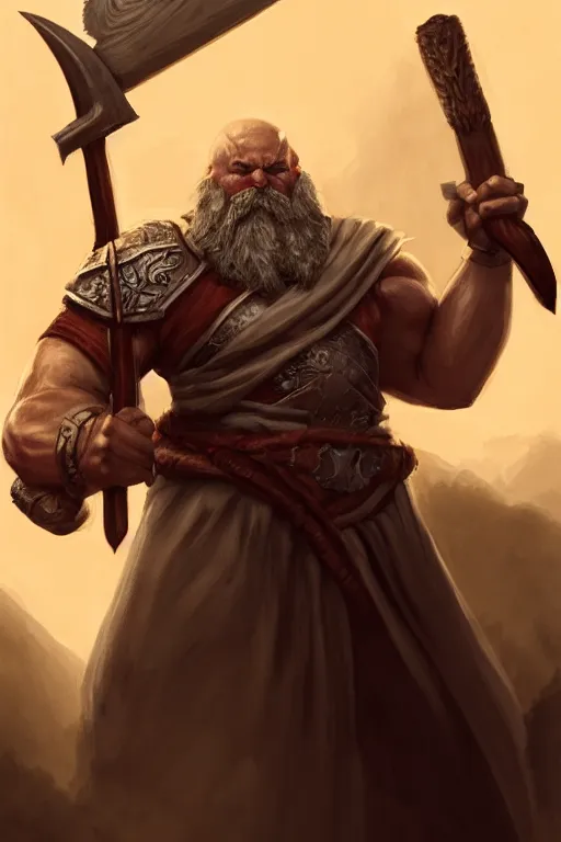 Image similar to strong man with draconic face features, wearing a simple robe, holding a war hammer, highly detailed, d & d, fantasy, highly detailed, digital painting, trending on artstation, concept art, sharp focus, illustration, global illumination, shaded, art by artgerm and greg rutkowski and fuji choko and viktoria gavrilenko and hoang lap