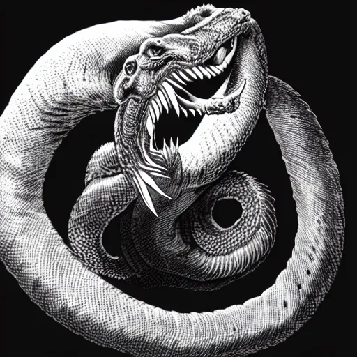 Image similar to ouroboros biting his tail