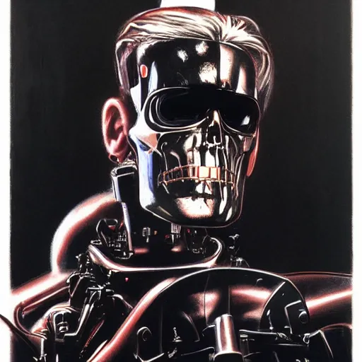 Prompt: t - 8 0 0 terminator by gerald brom and andy warhol, 4 k