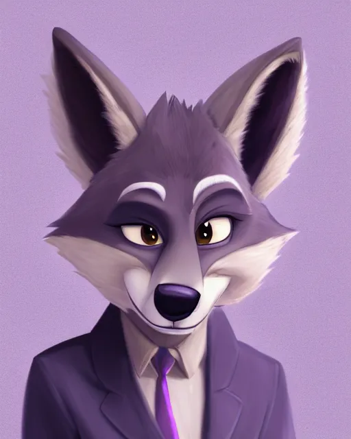 Image similar to digital painting full body of anthromorphic furry female wolf, in style of zootopia, female fursona, furry, furaffinity, 4 k, deviantart, furry art, fursona art, wearing black business suit, wearing black business suit, wolf fursona, female, very expressive detailed feminine face,