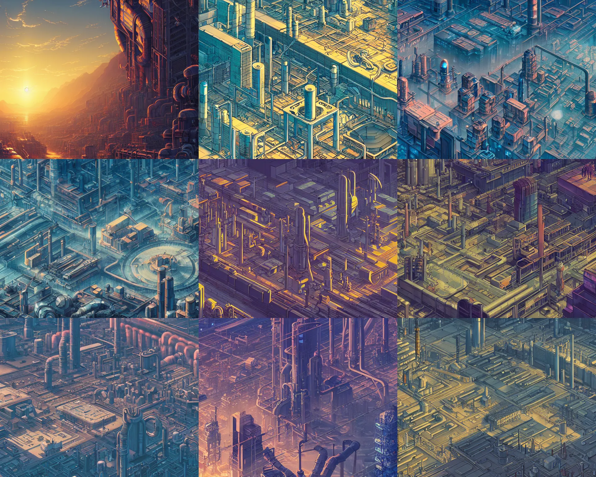 Prompt: the urban life of the titan. giant industrial zone sterile and lifeless a utopia of the spirit. by dan mumford, yusuke murata, makoto shinkai, ross tran, cosmic, heavenly, god rays, intricate detail, cinematic, cel shaded, unreal engine, featured on artstation, pixiv