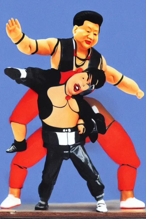 Image similar to detailed illustration, xi jinping as a 1 9 8 0 s wrestling action figure, 习 近 平