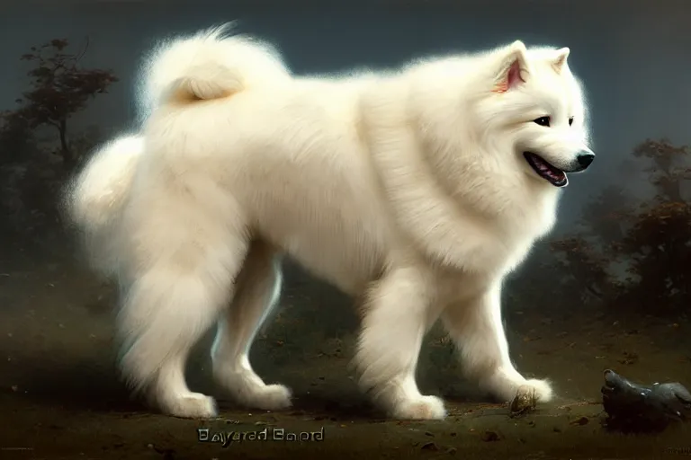 Prompt: samoyed dog familiar by bayard wu, anna podedworna, gaston bussiere, greg rutkowski