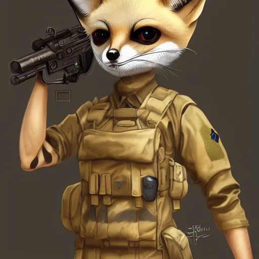 Image similar to Fennec Fox as a Soldier, Artstation, Digital Art, Award Winning Masterpiece,