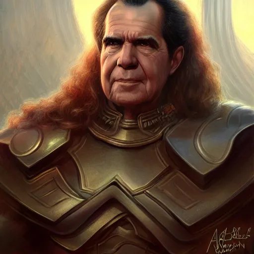 Prompt: richard nixon as thor, fantasy, intricate, elegant, digital painting, trending on artstation, concept art, sharp focus, illustration by Gaston Bussiere and artgerm, 4k.