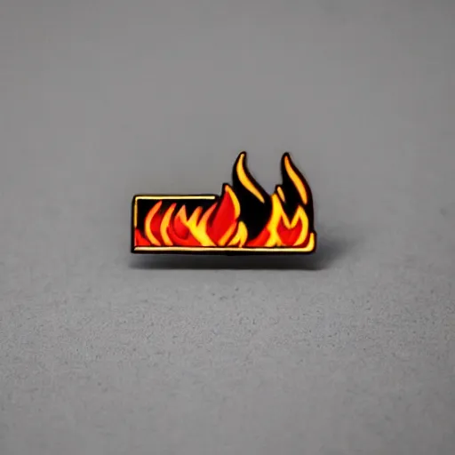 Image similar to an award - winning photograph of a vintage 1 9 8 0 s minimalistic clean fire flames warning enamel pin, beautiful cinematic light, behance