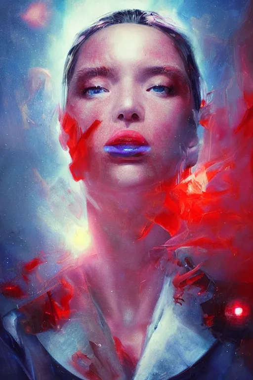 Prompt: 3 d, sci - fi, morning, madness fashion model face, sun, lightning clouds, vogue cover style, light red and deep blue mood, cinematic, realistic painting, intricate oil painting, high detail, figurative art, multiple exposure, poster art, 3 d, by stanley kubrick and tooth wu and wlop and beeple and greg rutkowski