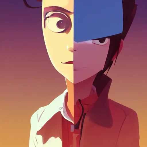 Image similar to face icon stylized minimalist flcl, loftis, cory behance hd by jesper ejsing, by rhads, makoto shinkai and lois van baarle, ilya kuvshinov, rossdraws global illumination