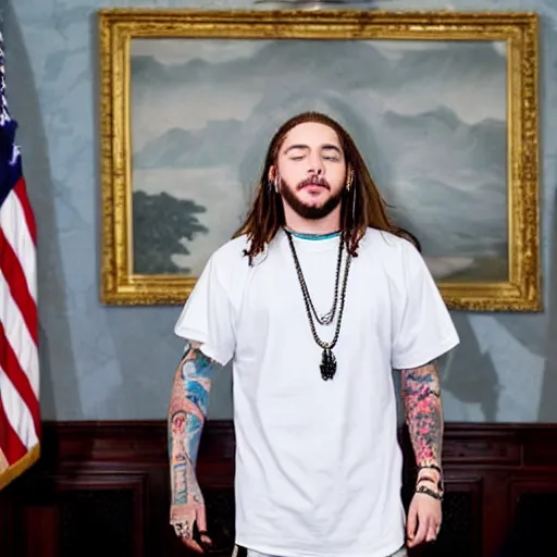 Image similar to Post Malone is officially elected president of the United States, White House photographer