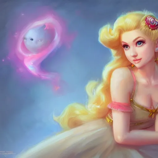 Prompt: cute princess peach as realistic blond human character art portrait, matte fantasy painting, deviantart artstation, by jason felix by steve argyle by tyler jacobson by peter mohrbacher, cinema c 9. 0