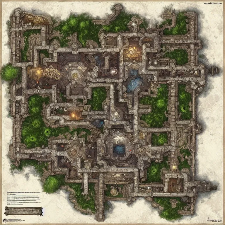 Image similar to full - color fantasy floor plan map of a dungeon, d & d, pathfinder, by greg rutkowski, trending on artstation, pinterest