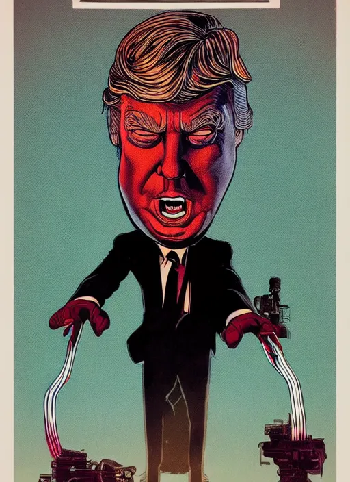 Prompt: donald trump as arseface, horror, high details, intricate details, by vincent di fate, artgerm julie bell beeple, 1 9 8 0 s, inking, vintage 8 0 s print, screen print