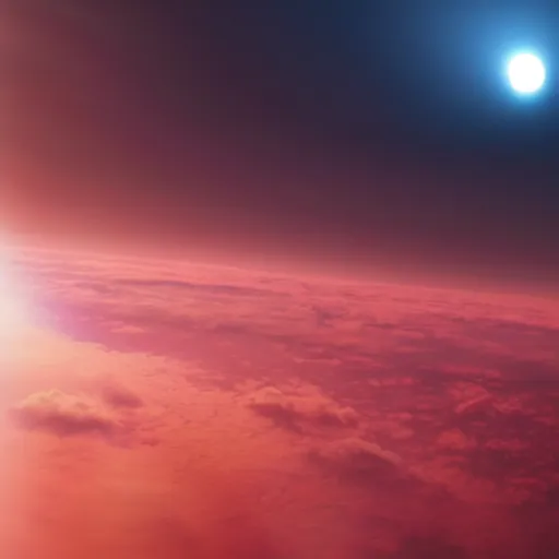 Image similar to moon with atmosphere seen from space lightning storm pink cinematic photorealistic very detailed