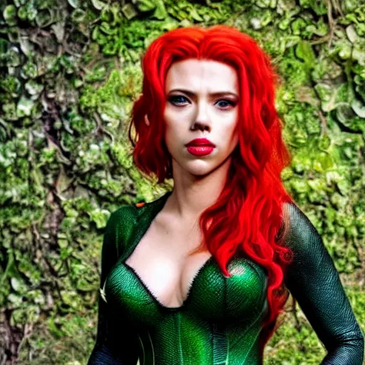 Prompt: scarlett johansson as poison ivy, dc, photography, movie, beautiful,