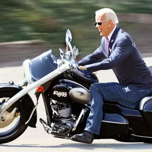 Prompt: A picture of Joe Biden riding a motorcycle