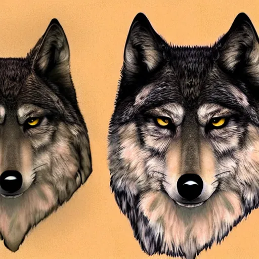 Prompt: ( ( ( ( wolf ) ) ) ) with! owl - head, art reference sheet, featured on artstation