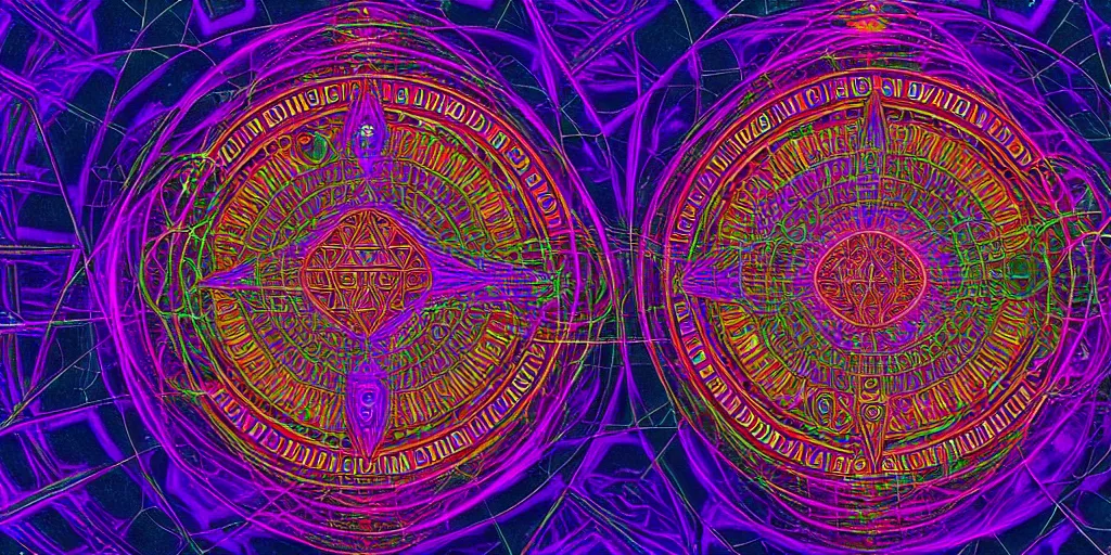 Prompt: dmt spirits, sacred euclidean geometric buildings housing dmt time elves, psychedelic architecture, soul frequency, 8 k resolution, highly detailed,