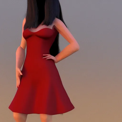 Image similar to woman, red short dress, black hair, by milo manara, 3 d render, red high heels, face, house, high - poly