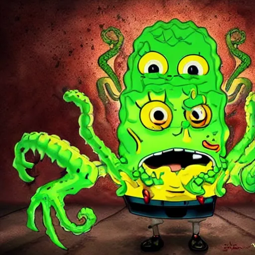 Prompt: spongebob bodybuilder Cthulhu hybrid, photorealistic, high-definition, action movie poster