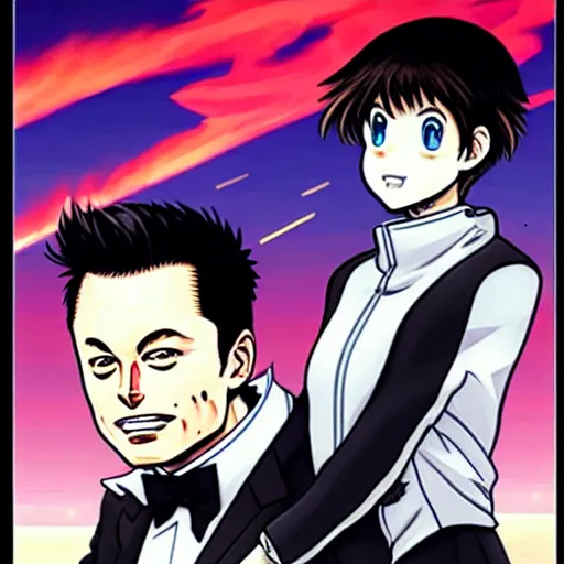 Prompt: elon musk and spacex manga by clamp