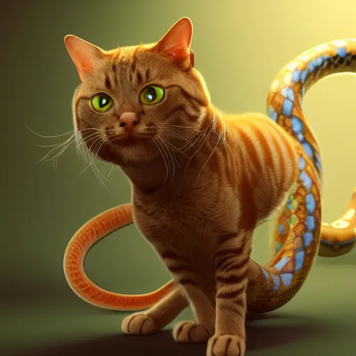 Image similar to a fusion of a cat with a snake, hyperdetailed, artstation, cgsociety, 8 k