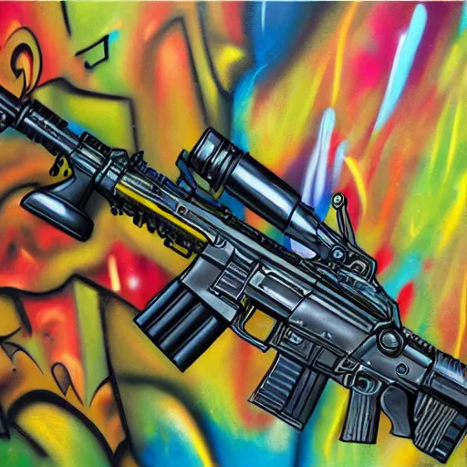 Image similar to a detailed high quality graffiti painting of an m - 1 6.