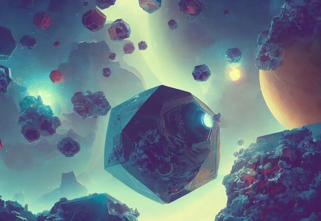 Prompt: dramatic epic stunning beautiful and insanely detailed matte painting of a hexagon universe with hexagon shaped planets, hexagon lens flares, atmospheric and vaporwave composition, digital art by Kilian Eng and Simon Stalenhag, masterpiece, fantastic, octane render, 8K HD Resolution, High quality image