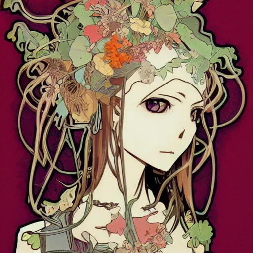 Image similar to anime manga skull portrait girl female skeleton illustration hyperrealistic art Geof Darrow and will cotton alphonse mucha pop art nouveau