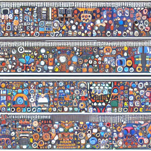 Image similar to a complex geometric arrangement of 67 robots, digital art