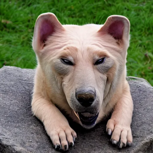 Prompt: gollum - faced samoed dog