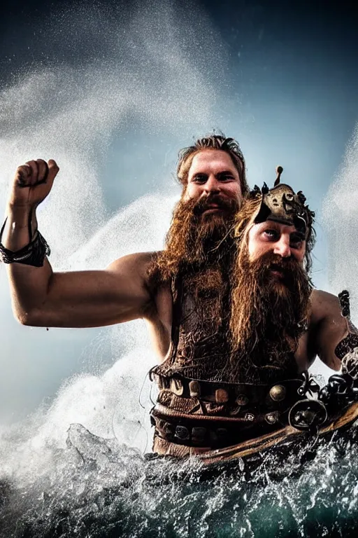 Image similar to old vintage full body photo of ancient viking warrior with full beard on the complex complex steam punk jet ski with antigravity engine during big viking event, extreme sports photography ,super high speed photography, dynamic photography,symmetrical face, clean face, muscular body, high speed,dirt and grawel in air, lens flares, dust partiles in the air, dramatic lighting, intricate, highly detailed, centered, smooth, sharp focus, sports photography, old photo, black and white, sepia, cinematic lighting, cinematic angle, national geographic