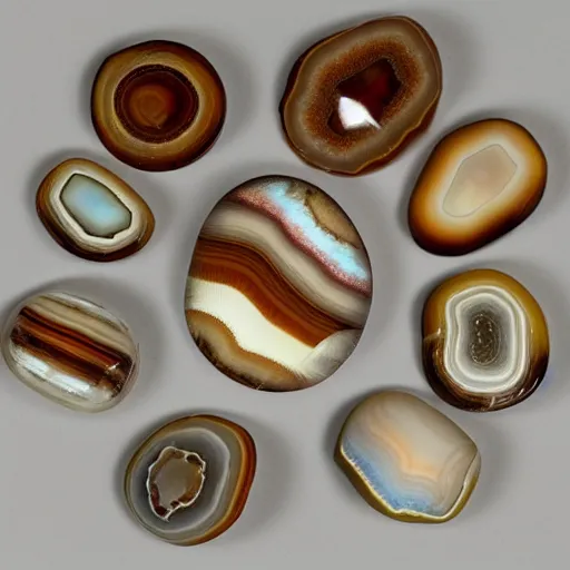 Image similar to a studio portrait of banded agates with the letter in the banding white background