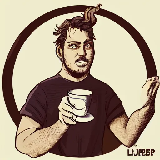Prompt: guy named luis barlock. coffee addict. chubby face. centered median photoshop filter cutout vector behance hd jesper ejsing!