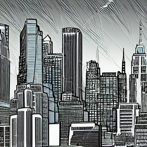 Prompt: new york skyline, cell shaded, comic book style