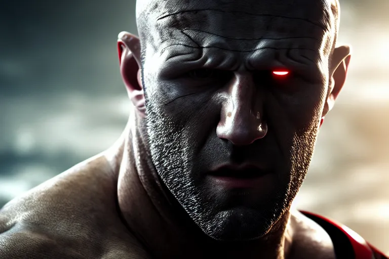 Image similar to ultra realistic, cinematic, jason statham as masked jaguar god superhero, detailed, deep focus, movie still, dramatic lighting, ray tracing, by michal karcz and yoshitaka amano