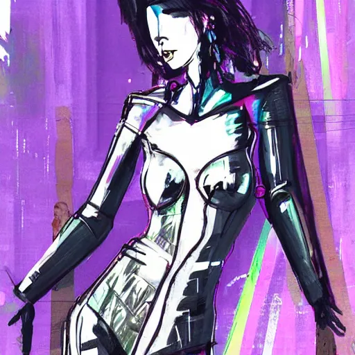 Image similar to cyberpunk outfit, fashion illustration, sketch, vivid colour, artistic, rough paper