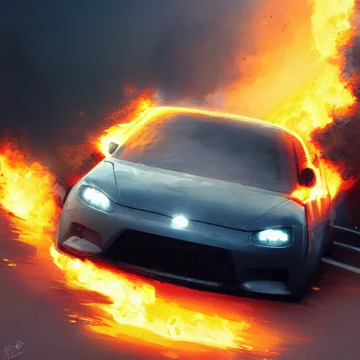 Prompt: a car on fire by greg rutkowski