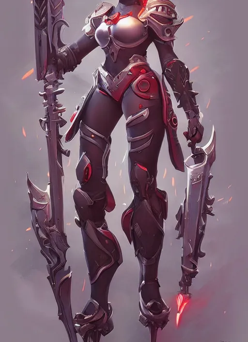 Prompt: beautiful new character for overwatch, character concept art, full body armor, dual wielding swords, super powers, long red hair, symmetry, intricate design, shiny, highly detailed, hd, dramatic lighting, art by artgerm and greg rutkowski