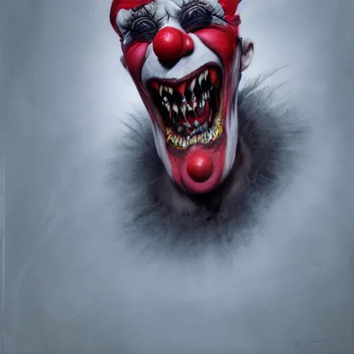 Image similar to vladimir putin, horror clown costume, red nose jester, macabre, stuning 3 d render, masterpiece, dark, by donato giancola and greg rutkowski and wayne barlow and zdzisław beksinski, realistic face