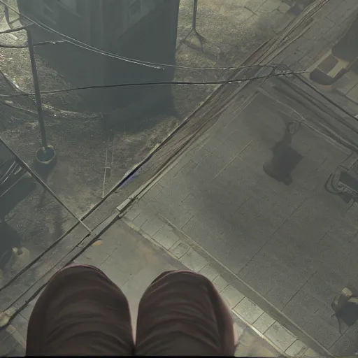 Image similar to playstation 5 screenshot of silent hill, overhead view, gorgeous, clear view