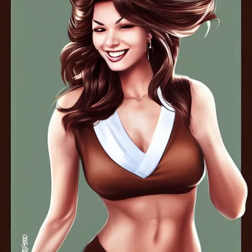 Prompt: car wash woman with brown hair smiling, by artgerm