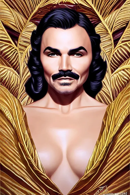 Image similar to imperial portrait, burt Reynolds, intricate art deco leaf designs elegant highly detailed Roman patterns, sharp focus art by artgerm