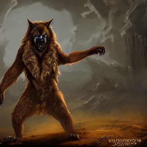 Prompt: matte painting of a character concept, deviantart, werewolf, golden ration , intricate and complexe, fantasy